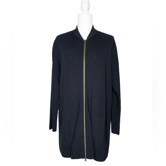 Eileen Fisher Merino Wool Long‎ Line Ribbed Cardigan - Picture 1 of 7